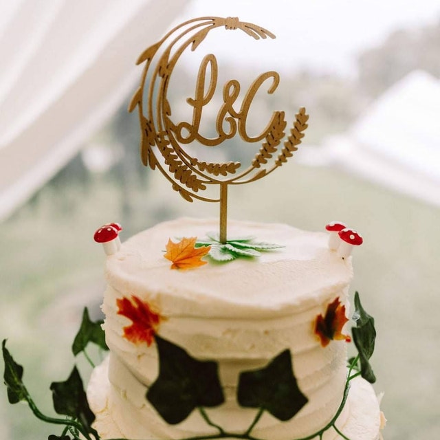 Rustic Wedding Cake Topper, Natural Wedding Topper, Monogram Wedding Topper