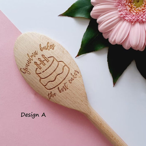 Grandma, Nana, Nanny, Granny, Gran, Mum, Dad, Bakes the best cakes Personalised Wooden Spoons, Cake Baking, Birthday Gift, Present Cooking