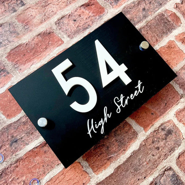 House Number Sign, Square edge personalised standoff plaque, mirror door number