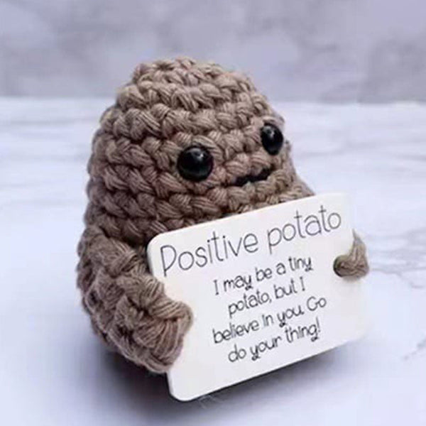 Cute knitted wool positive potato doll decoration birthday gift knitted doll funny positive potato with motivation card