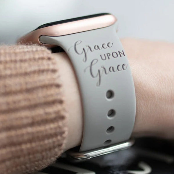 Grace Upon Grace Engraved Watch Strap Compatible with Apple Watch, Motivational Daily Reminder Watch Band