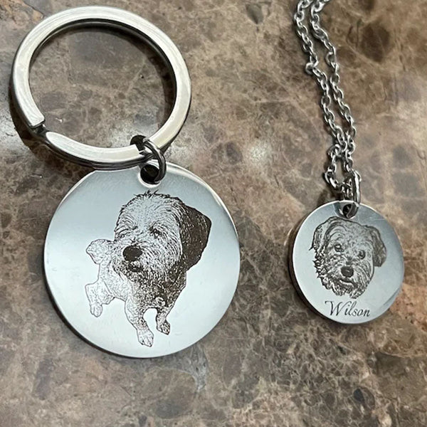 Custom Dog Portrait Necklace Keychain with Name   Dog Picture Necklace Keychain  Round Dog Necklace Keychain