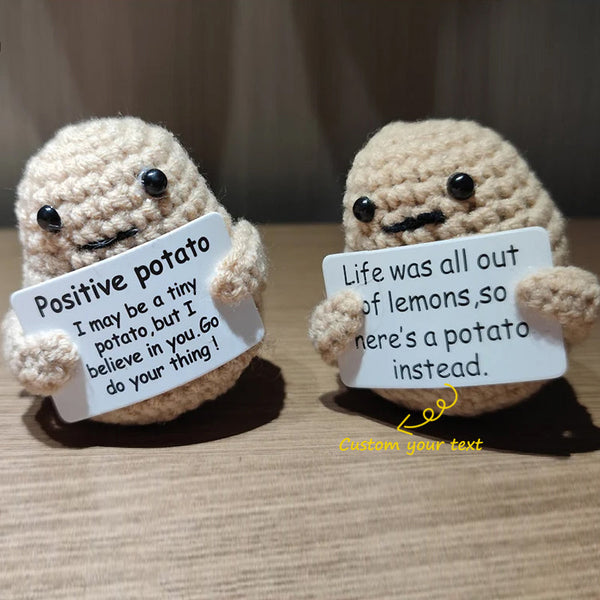 Cute knitted wool positive potato doll decoration birthday gift knitted doll funny positive potato with motivation card