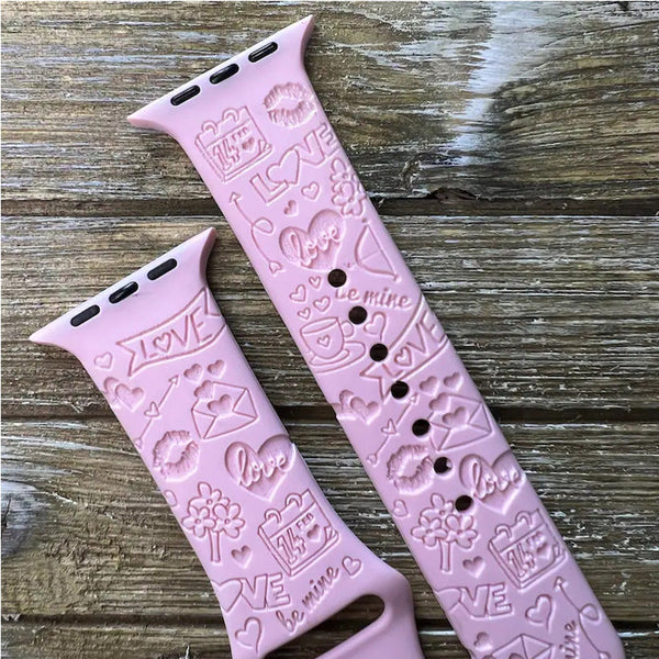 Valentine Hearts, Valentine??¡ê¡ès Day Silicone Watch Band Love Kisses Laser Engraved