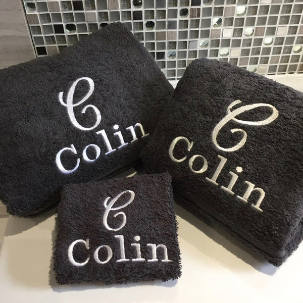 Simple Script Monogram Towels,  Embroidered Bath, Hand and Face Cloths, Personalized Face Cloths Hand and Bath towels