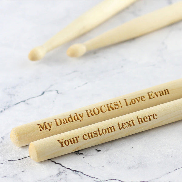 Pair of Custom Engraved Drum Sticks - Any name, Any Message, Personalised, Birthday, Best Man, Musician 5A Size