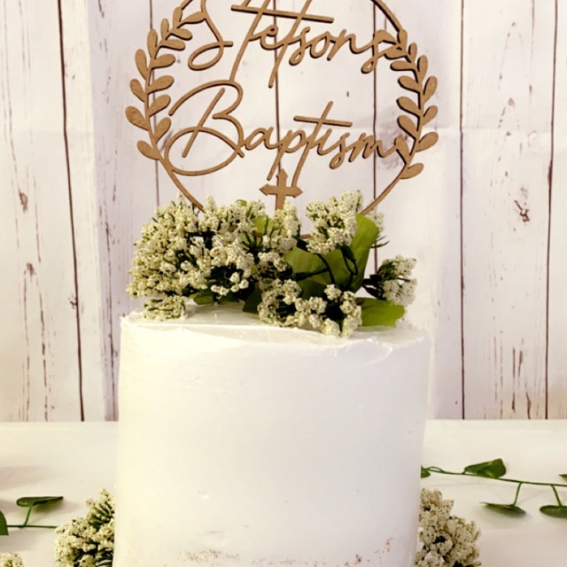 Baptism cake topper, God bless cake topper, Wreath Christening cake topper, First Communion Cake topper