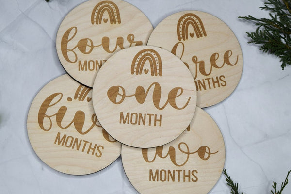 Baby Monthly Milestone Markers, Rainbow Wood Milestone Disc