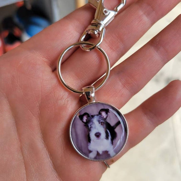 Photo Keychain Custom Children Dog Pet Photo Keyring - Double Sided Photo Keychain Silver or Bronze -gift for Dad grandpa