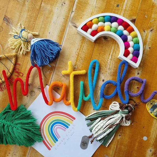 Rainbow Knitted Name Sign | Alternating Colour Word Sign