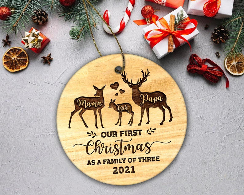 Mama Papa Baby Deer Christmas Ornament