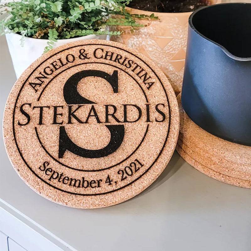 Custom Personalized Family Trivet | Cork Hot Plate | Hot Pad | Housewarming Gift | Birthday Present