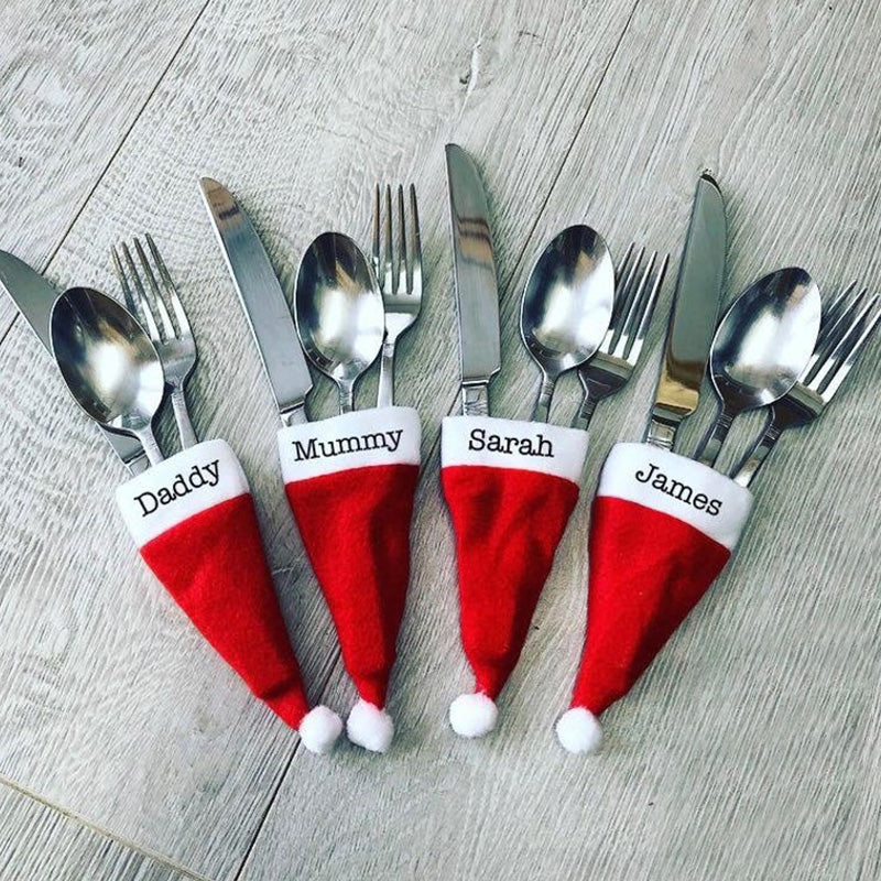 Personalised Christmas Cutlery Hat, Christmas Cutlery, Mini Christmas Hat