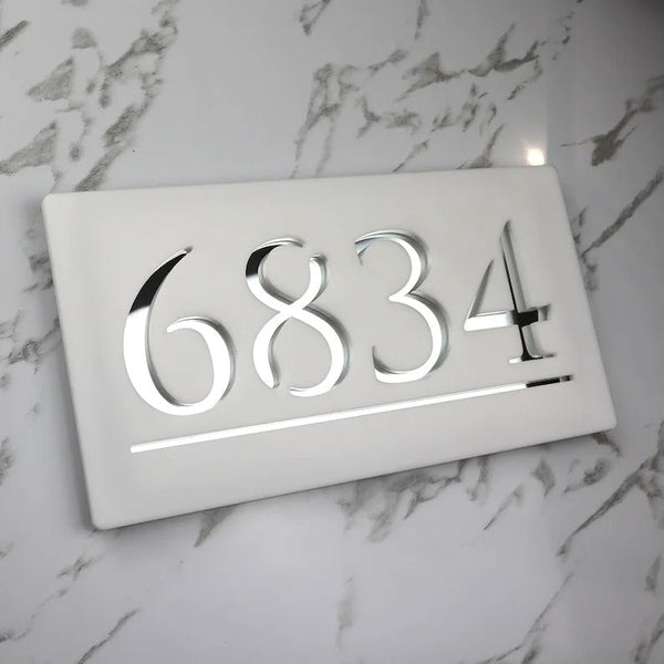 Laser Cut Matt White & Silver Mirror Floating House Signs Door Address Laser Numbers Plaque