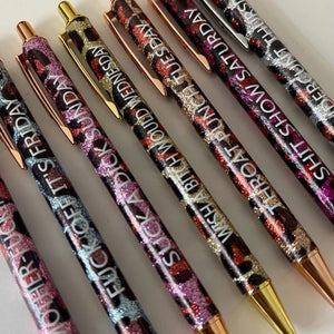 Offensive Pen Set 7, Funny Daily Pens, Gold Leopard Print Glitter Pens Office Supplies