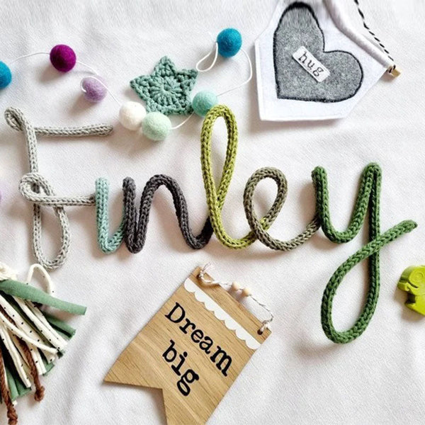 Rainbow Knitted Name Sign | Alternating Colour Word Sign