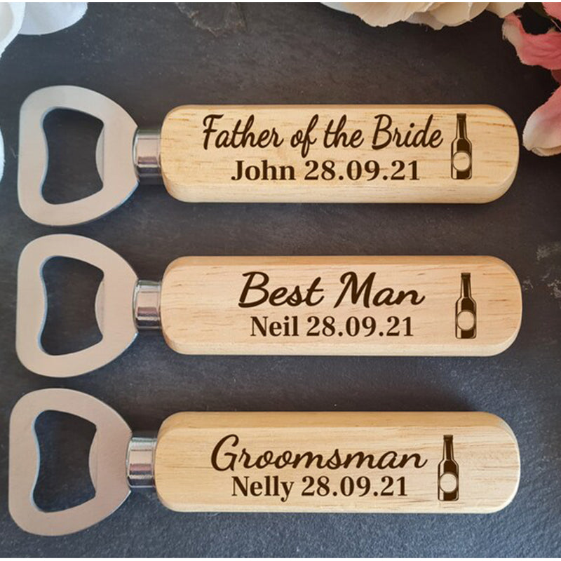 Personalised Wooden Bottle Opener Gift, Engraved Wedding Gift for Best man, Father of the Bride, Usher Groomsman