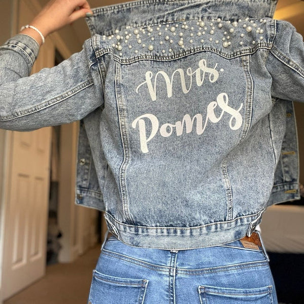 Custom Bridal Jacket, Custom Pearl Denim Jacket Future Mrs, Custom jacket, Wedding jackets, Wifey jacket, Bridal Jacket