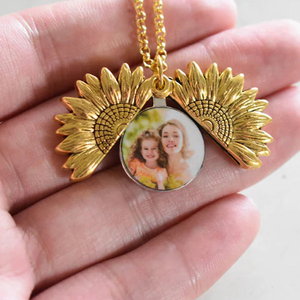 Custom Mother Daughter Picture Necklace, Sunflower Locket Necklace With Photo, Mother Necklace