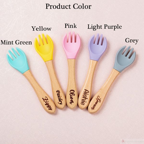 Personalized Engraved Silicone Spoon and Fork for Baby