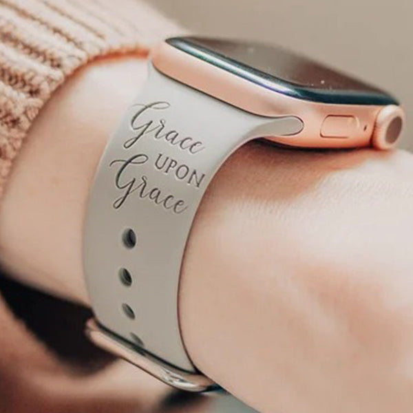 Grace Upon Grace Engraved Watch Strap Compatible with Apple Watch, Motivational Daily Reminder Watch Band