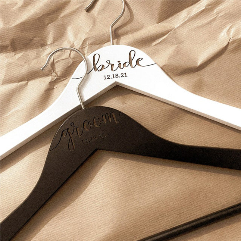 SET of 2 Personalized Hangers - Engraved Hangers for Bride & Groom - Wedding Gift