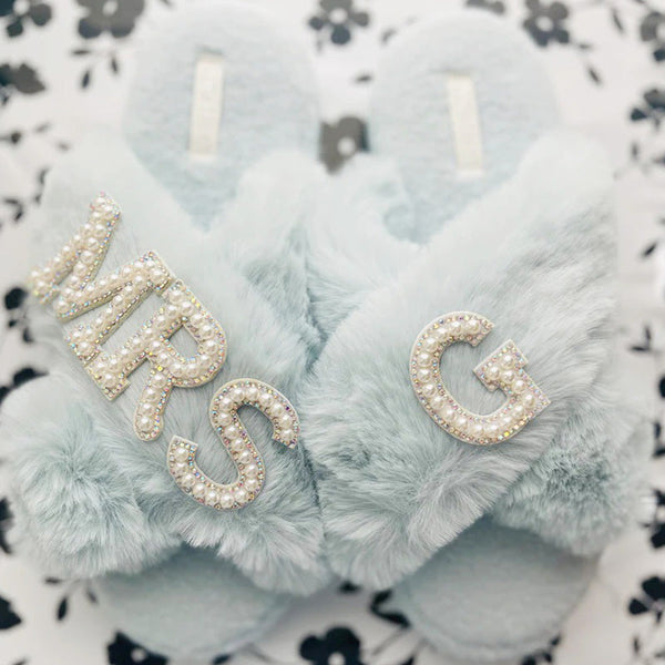 Faux Fur Bridal Slippers| I Do Slippers|Customized Slippers|Pearl Rhinestone Slippers