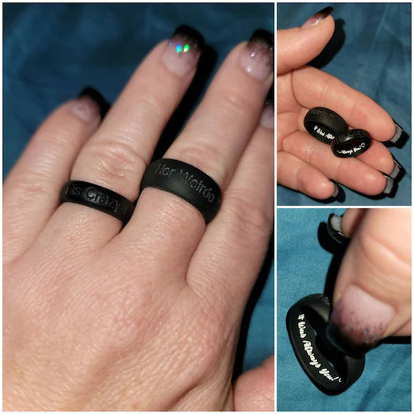 Personalized Silicone Wedding Ring His & Hers Custom Engraving All Sizes Available Any Text, Image or Symbol