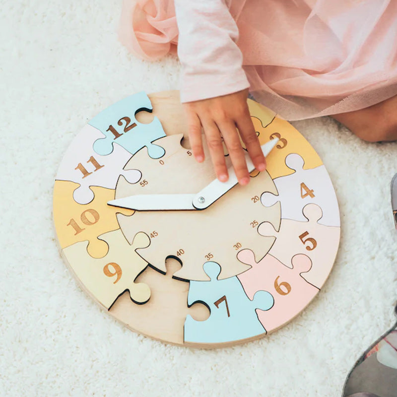 Pastel Learning Time Clock - Teaching Time Puzzle - Toddlers Clock - My First Clock - Wooden Puzzle Toys - Baby Easter Gift