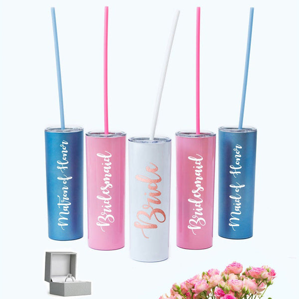 Custom Skinny Tumbler with straw, Bridesmaid Tumbler, Bachelorette Party Tumblers, Reusable Customized Tumbler