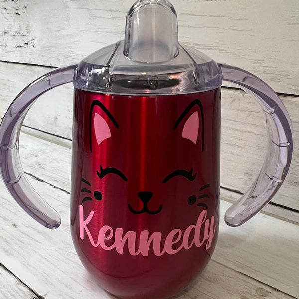 Cute Kitty Cat Sippy Cup Personalized / Custom / Stainless Steel Toddler / Baby Shower Gift / Training / 10oz