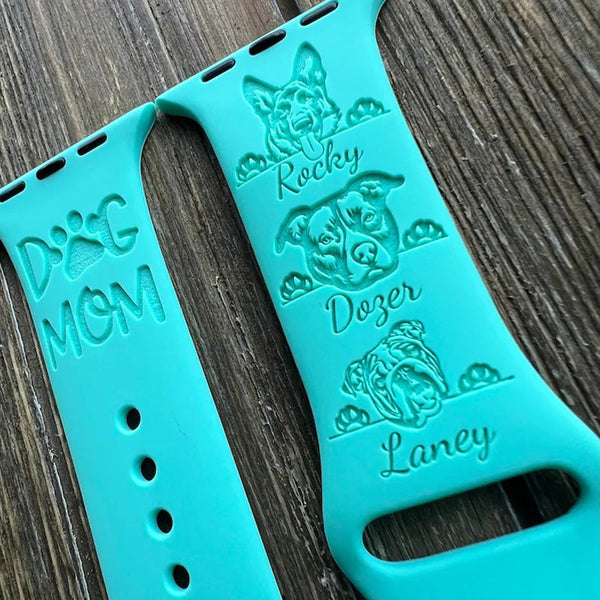 Dog Breeds Engraved Silicone Watch Band Personalized Dog Names Paw Prints Dog Mom