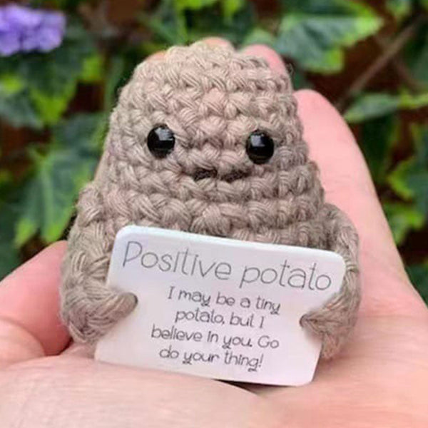 Cute knitted wool positive potato doll decoration birthday gift knitted doll funny positive potato with motivation card