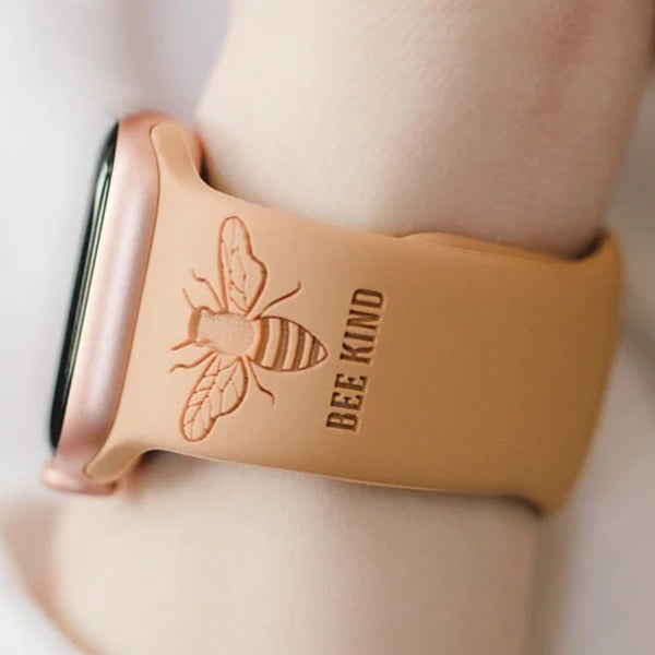 Bee Kind, Bee Watch Band, Engraved Watch Strap Compatible with Apple Watch, Women's Watch Band