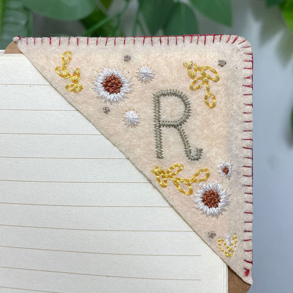 Hand Embroidered Custom Bookmark - Personalized Hand Embroidered Corner Bookmark