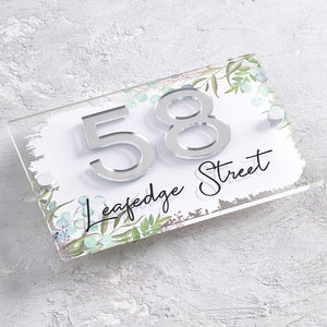 House Sign Eucalyptus Contemporary Acrylic Door Number Bespoke Modern House Plaque