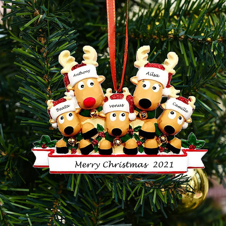 Personalized Reindeer Family Ornament 2021 Family Xmas Moose Decor