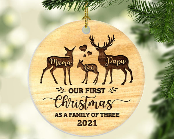 Mama Papa Baby Deer Christmas Ornament