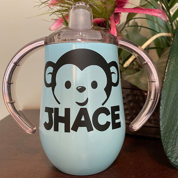 Monkey Sippy Cup Personalized with Name Animal Stainless Steel Toddler Cup Birthday Gift  Training Cup