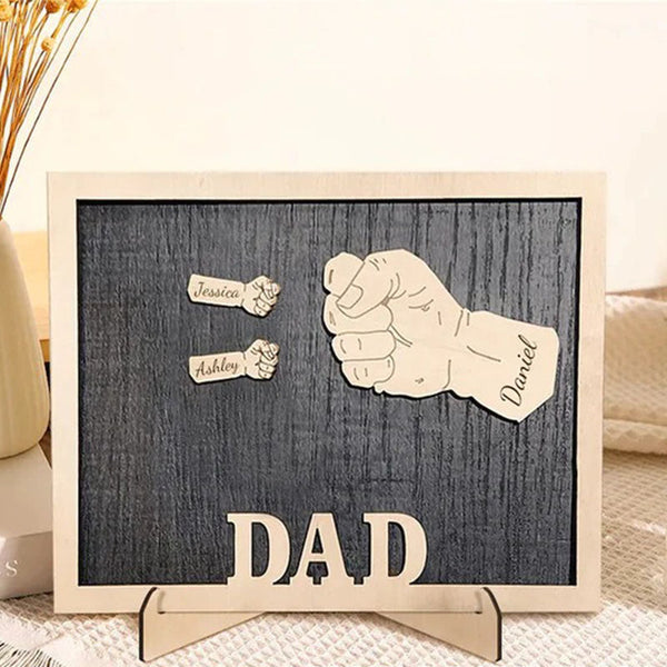 Personalized Fist Father's Day,Name Wood Plaque Decorative Sign with Kids Name