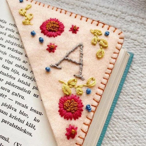 Hand Embroidered Custom Bookmark - Personalized Hand Embroidered Corner Bookmark