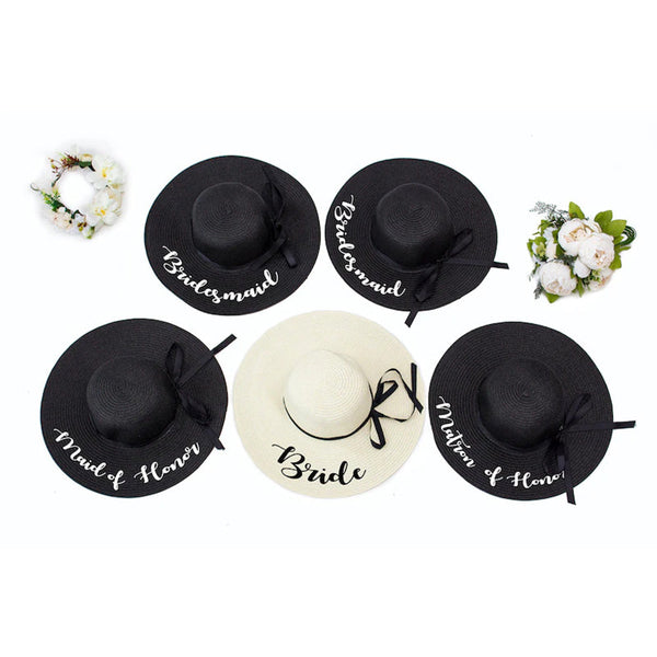 Custom Floppy Hats with black ribbons, Bridesmaids Sun Hats,hats with names, Bachelorette hats