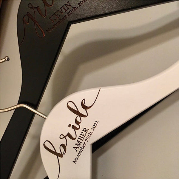 SET of 2 Personalized Hangers - Engraved Hangers for Bride & Groom - Wedding Gift