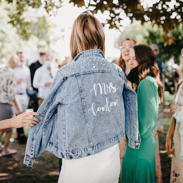 Custom Bridal Jacket, Custom Pearl Denim Jacket Future Mrs, Custom jacket, Wedding jackets, Wifey jacket, Bridal Jacket