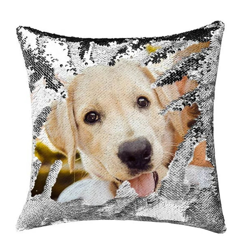 Custom Sequin Throw Pillow with Photo-Comfy Satin Cushion Covers