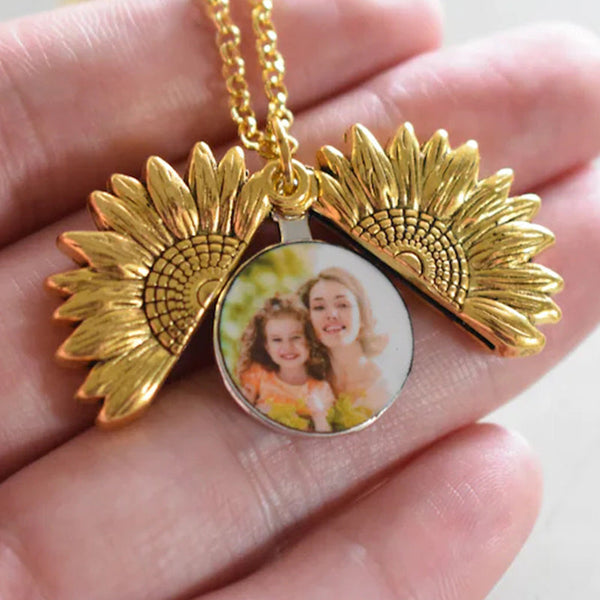 Custom Mother Daughter Picture Necklace, Sunflower Locket Necklace With Photo, Mother Necklace