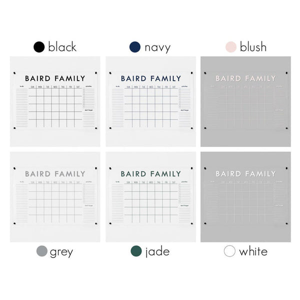 Custom Acrylic Calendar w/ Notes Box, Priorities Box, and Reminders Box