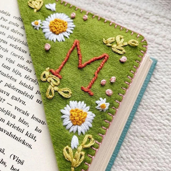 Hand Embroidered Custom Bookmark - Personalized Hand Embroidered Corner Bookmark