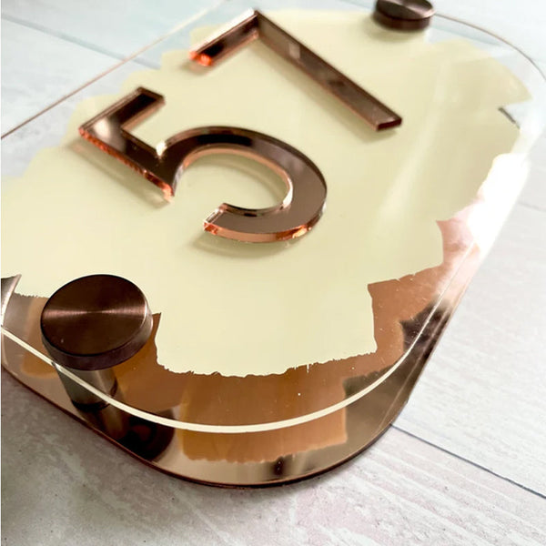 House Sign, mirror door number plaque, Personalised with Cream paint.