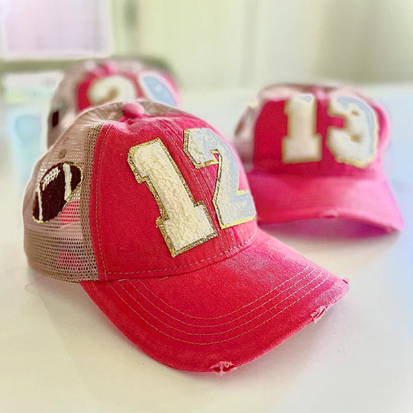 Custom Baseball Mom Number Hat - Number Patch Hat - Game Day Varsity Number Hat - Baseball Mom Gift